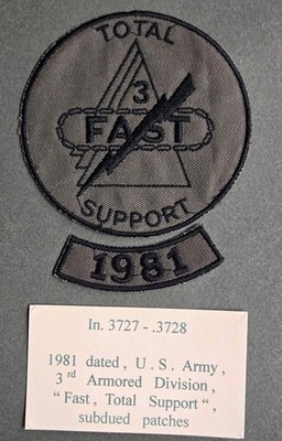3rd Armored Division ''TOTAL SUPPORT'' Subdued Pocket Patch & Tab Set (478)