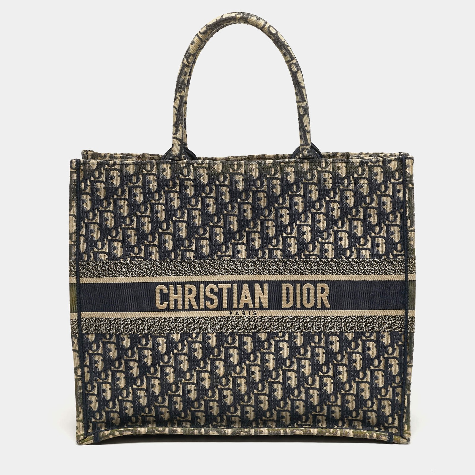 Dior Book Large Blue Oblique Embroidered Canvas Tote