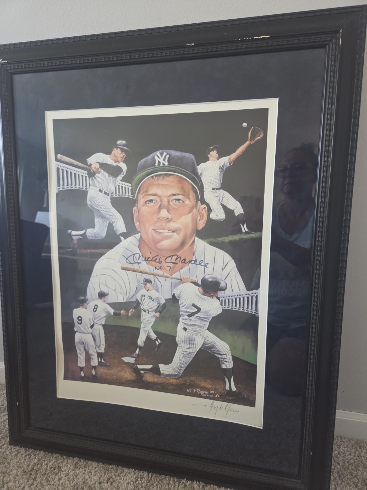 Framed Mickey Mantle LITHOGRAPH Signed by Mickey Mantle Angelo Martino