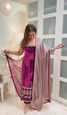 Heavy Viscose Velvet Pink Salwar Kameez With Dupatta For Functional Wear