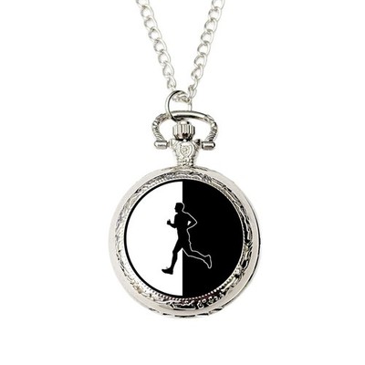 Running Pocket Watch Gift for Runners & Joggers   Runner Silhouette Monochrome