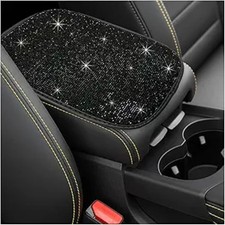 Car Armrest Cover, 11.8" 8.5" Crystal Rhinestone Auto Center Console Black
