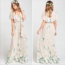 Show Me Your Mumu Audrey Maxi Dress Floral Bouquet Toss Beige Women Size M
