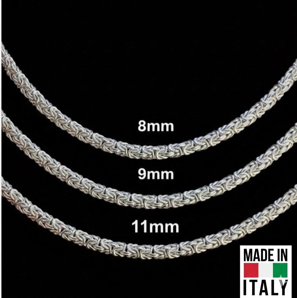 Real Solid 925 Sterling Silver Flat Byzantine Chain Men Necklace 8-11mm Italy