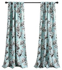 , Blue and Gray Tania Curtains  Floral 52"W x 95"L Pack of 2 Blue  Gray
