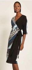 Mint Velvet Francesca Print Faux Wrap Midi Dress Size 18 Black Blue Animal Print