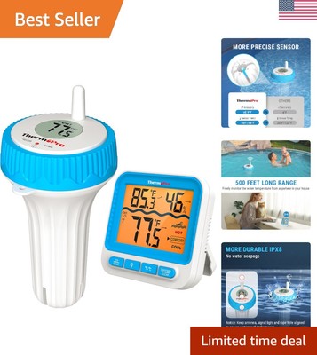 Digital Floating Pool Thermometer - 500FT Remote Monitor for Hot Tubs & Pools
