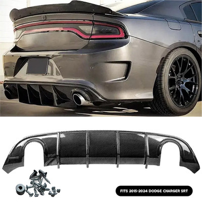 For 15-23 Dodge Charger SRT Carbon Fiber Look Rear Bumper Diffuser Hellcat Style