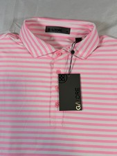 G/Fore Pink White Stripe Mens MEDIUM Performance Breathable Golf Polo NWT 110