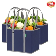 Reusable Grocery Bags 3 Pack – Heavy Duty Reusable Shopping Bags with Box Sha...