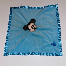 Disney Mickey Mouse Lovey Security Blanket Blue Satin Trim W/ embroidered Mickey