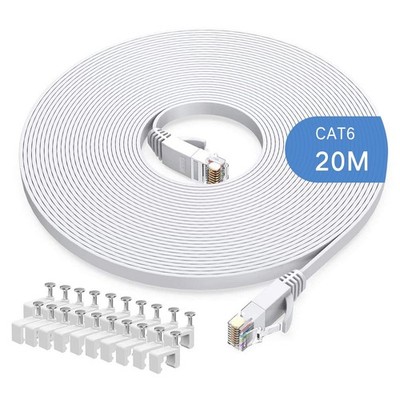 20m Cat6 Ethernet Kabel, lange Internetkabel Highspeed Patchkabel flache Bauform