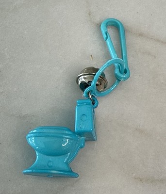 VTG 80s Lt Blue Plastic Toilet Bowl Clip On Charm w Bell 1980's Charms Necklace