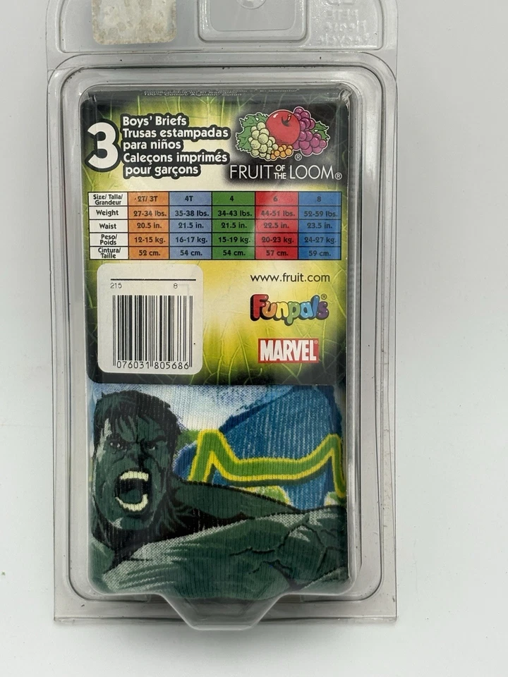 Vintage 2007 Fruit of the Loom Funpals Hulk Boys Briefs 3 Pack Size 8 Sealed - Image 3 of 4