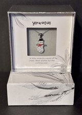Snowman Crystal Pendant Necklace, 18" Silver Tone Chain, NEW