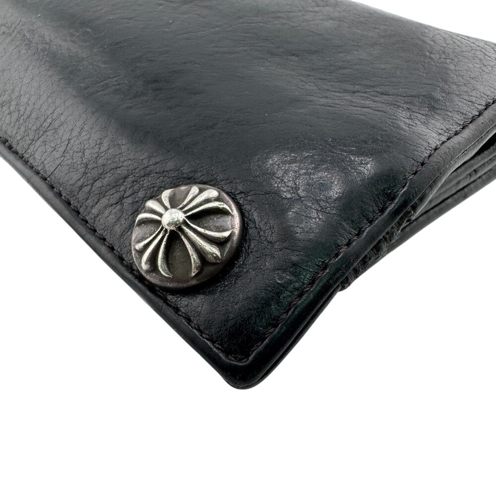 CHROME HEARTS Cross button long wallet leather Greasy Purse black leather mens thumbnail 4