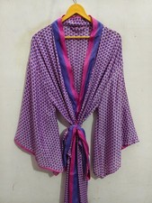 Bell Sleeves Long Silk Kimono Robe, Floral Paisley Print, Lounge Wear, L-522