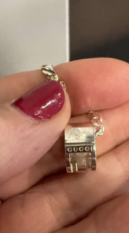 Collar de plata de ley GUCCI G recortado nuevo en caja 16" Foto 3 de 4