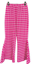 70s Mod Vintage Pykettes Pink White Plaid Bell Bottom Pants Elastic Waist Rare