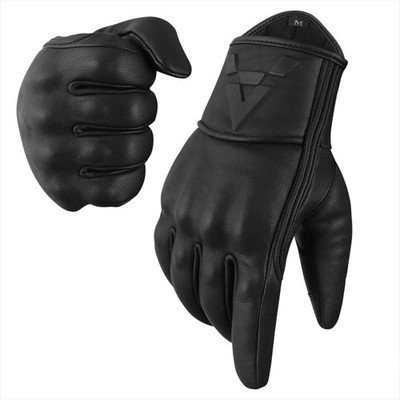 The AMA LOOK Premium Leder Motorradhandschuhe, Knöchelschutz L, schwarz 