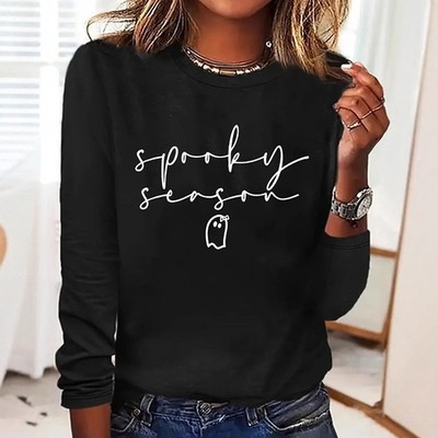 Damen Langarm Freizeit Tops mit süßem Buchstaben Print für Frühling Herbst