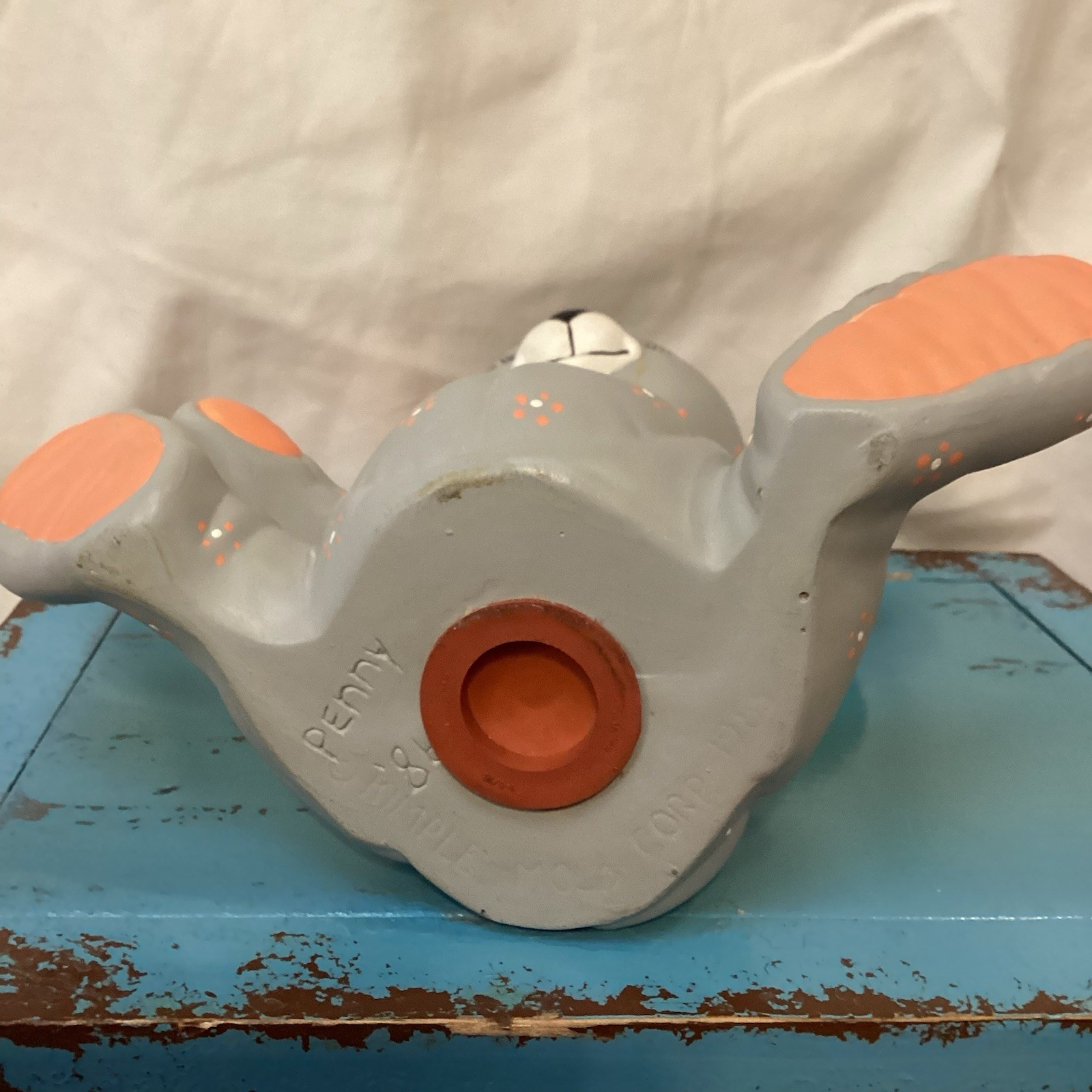 Vintage Kimble Mold Ceramic Gray and Peach Mouse Piggy Bank