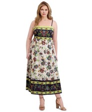 Siena Plus Size Square-Neck Border-Print Maxi Dress Women's 1X Navy Multi