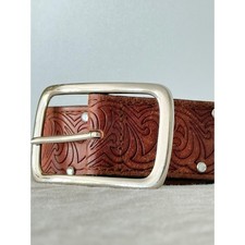 Vintage Guess Leather Belt Western Rhinestone Embossed Full Grain Silver Buckle