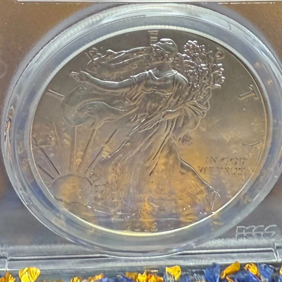 2016 $1 Silver Eagle primeiro dia de emissão PCGS MS70 etiqueta folha de ouro rara 1 de 300 - Imagem 4 de 4