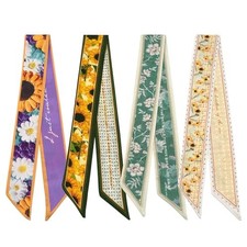 4 Pack Purse Scarf Handbags Skinny Twill Hair Scarves Narrow Neck Style 2-11