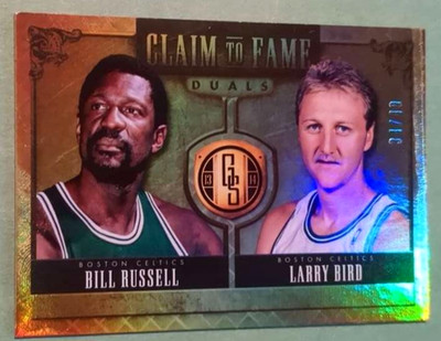2013-14 GOLD STANDARD #1/10 BILL RUSSELL LARRY BIRD CLAIM TO FAME DUALS CELTICS