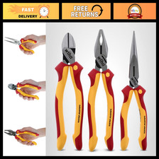 3-Piece Insulated Industrial Pliers & Cutters Set, 1000V VDE Tested, Safety Tool