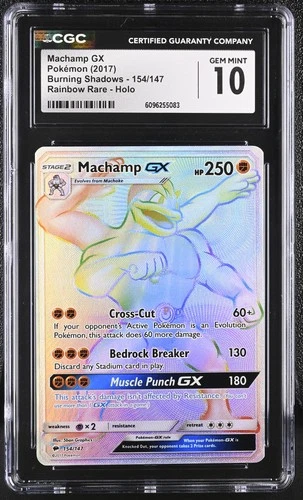 CGC 10 GEM MINT Machamp GX Burning Shadows 154/147 Rainbow Rare Pokemon Card
