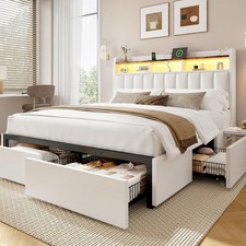 Queen Bed Frame with Headboard,4 Storage Drawers,and Built-in Adjustable Desk,