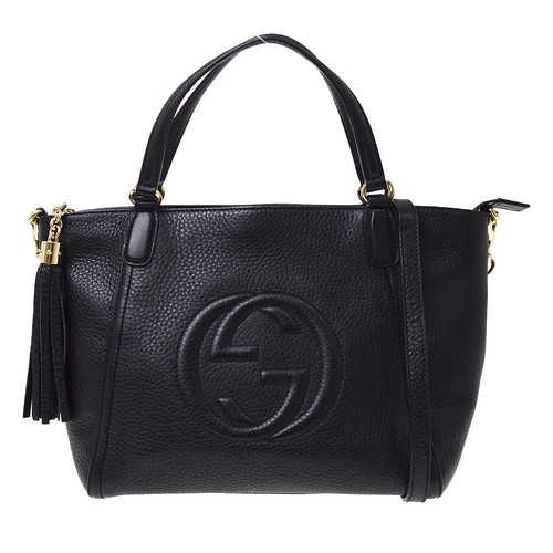 Best08 Gucci Black Soho Interlocking G Tote Bag Shoulder 369176 498075 NQ11582