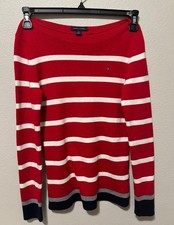 TOMMY HILFIGER Womens Boat Neck Jumper Sweater Red Striped Size Small 1 