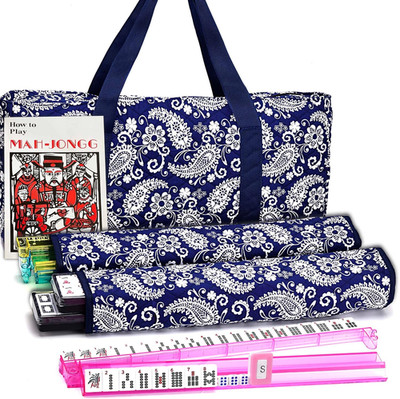 Mose Cafolo American Mahjong Set, Blue Paisley Carrying Bag,166 Premium White Ti