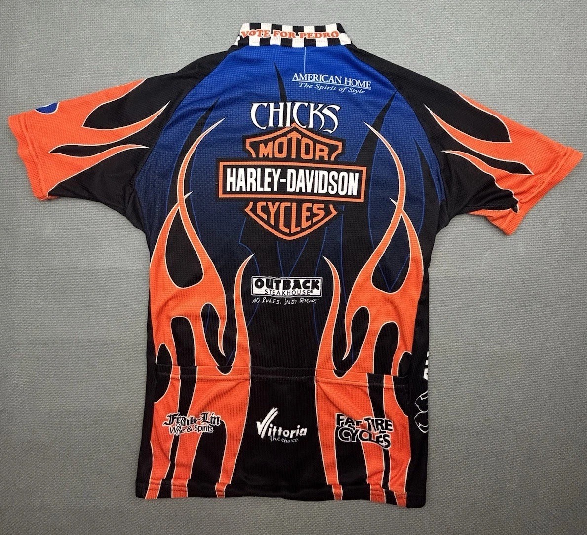 VINTAGE Harley Davidson Jersey Cycling Mens XXS Flames Logo