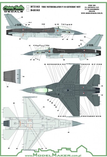 F-16 FIGHTING FALCON NETHERLANDS/DUTCH AF INSIGNIA & STENCILS #72163 MODELMAKER - Picture 3 of 3