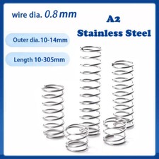 Compression Spring 0.8mm Wire Dia 10-14mm Dia 10-305mm Length A2 Stainless Steel