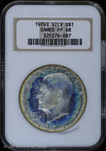 1974-S $1 Proof Eisenhower "Ike" Silver Dollar NGC PF 68 Cameo | Toned PR