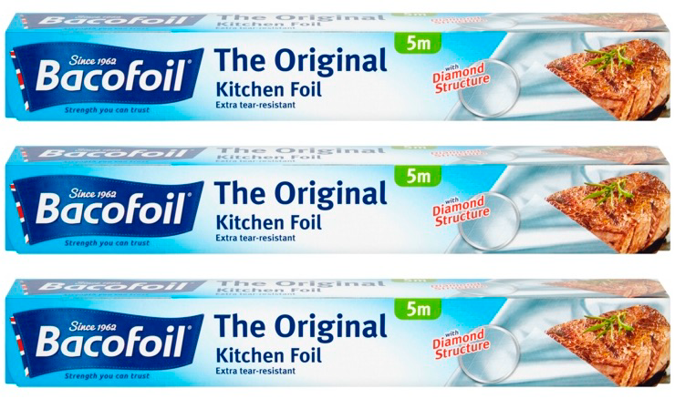 3x Bacofoil Original Kitchen Cooking Grilling Roasting Baking Foil - 300mm x 5m