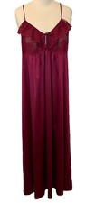 VTG Maidenform Long Burgundy Nylon Lace Nightgown With ILGWU USA Label Size L