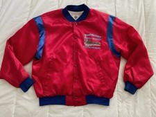 Vtg 80s/90s BUDWEISER Satin CLYDESDALE Baseball / Bomber Jacket MADE in USA