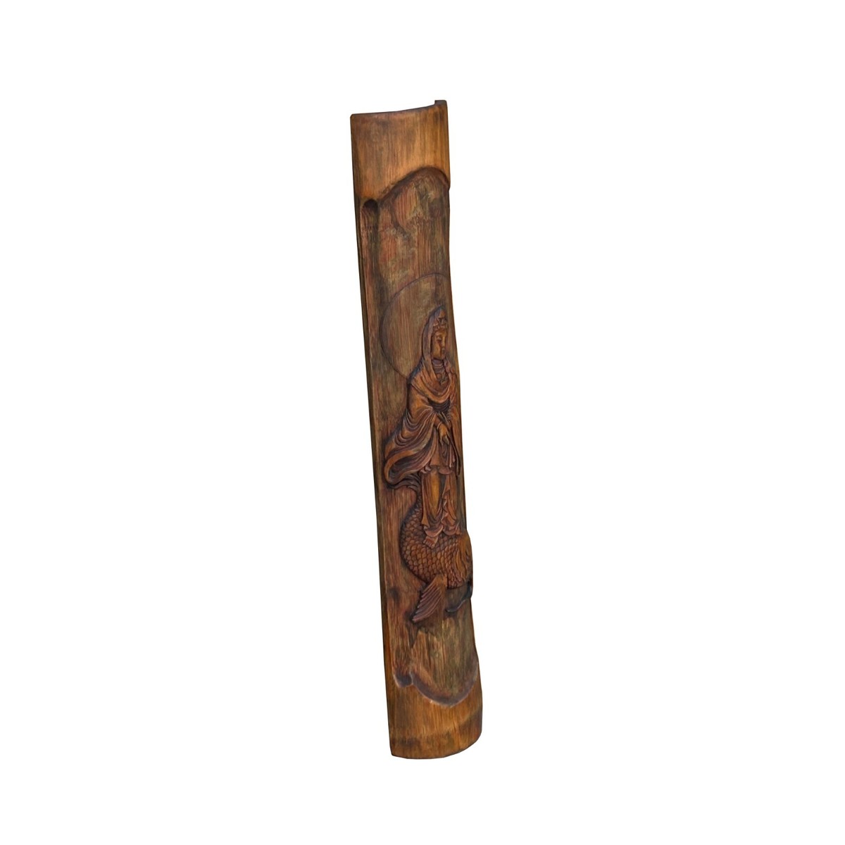 Vintage Chinese Natural Bamboo Carved Kwan Yin Motif Art Plaque ws4214S Vintage Chinese Natural Bamboo Carved Kwan Yin Motif Art Plaque ws4214S