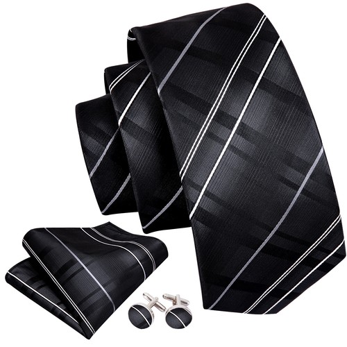 Paisley Floral Striped Mens Tie Silk Classic Necktie Hankie Cufflinks Set Gift - Picture 21 of 175