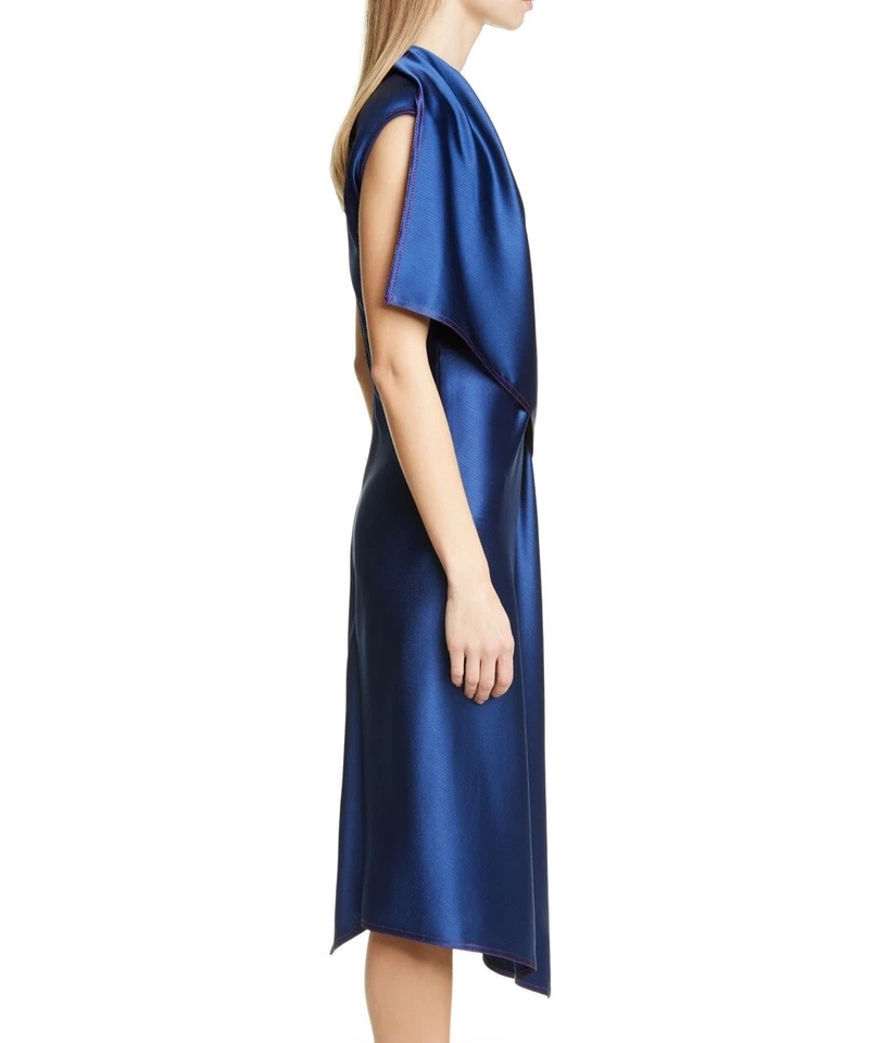 Vestido Sies Marjan Sin Mangas Drapeado Arrugado Azul Marino Asimétrico Noche Para Mujer 10 Foto 3 de 4
