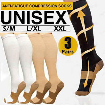 Copper 3/6 Pairs Compression Socks Running 20-30 mmHG Foot Pain Relief S-XXL