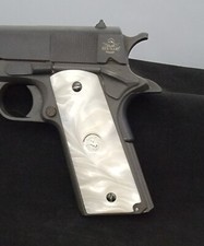 1911 White Pearl Acrylic Full-size Gun Grips with Silver Colt Medallions