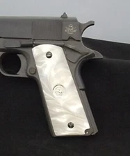 1911 White Pearl Acrylic Full-size Gun Grips with Silver Colt Medallions